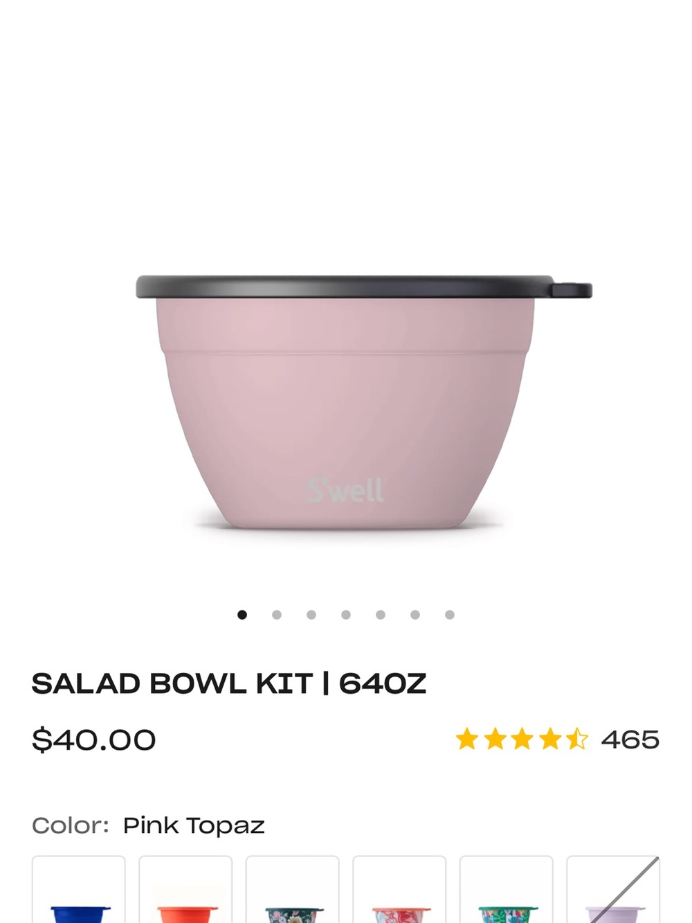 S'well Pink Topaz Salad Bowl Kit with Dark Gray Lid
